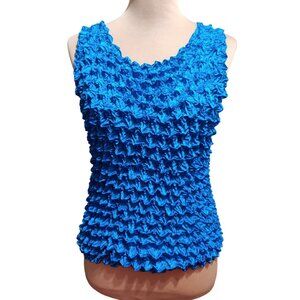 Popcorn Tank Top One Size Womens Blue Bubble Crinkle Sleeveless Stretch Y2K Chic